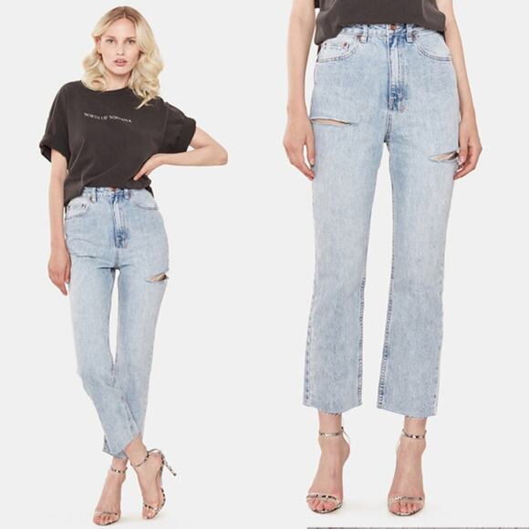 KSUBI NWT Chlo Wasted Slash Tapered Ankle Crop Jean in Faded Wash Size 31 - Picture 1 of 16